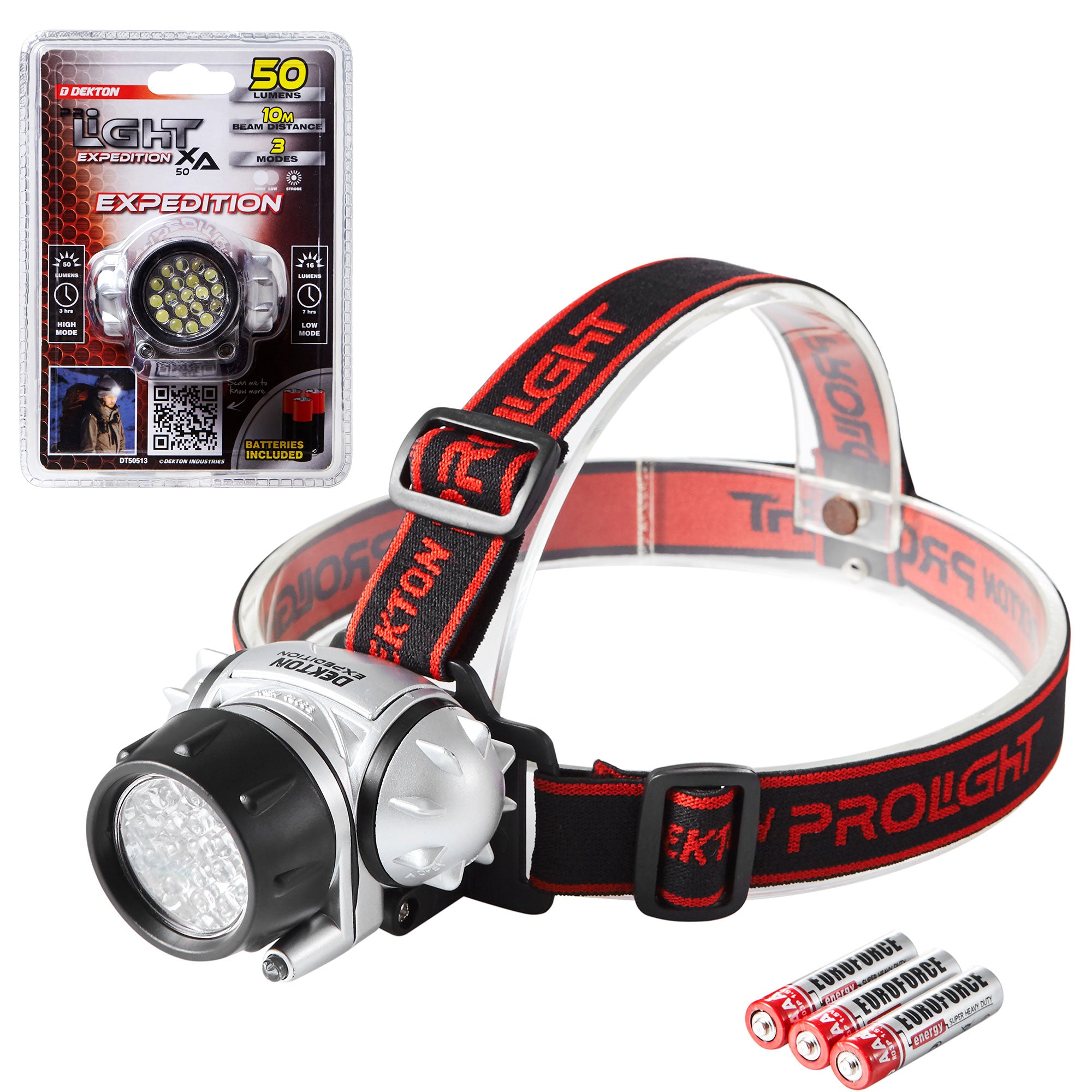 Dekton Expedition LED Head Light Torch Headlamp 50 Lumens 10M Range & Batteries Dekton Expedition LED Head Light Torch Headlamp 50 Lumens 10M Range & Batteries